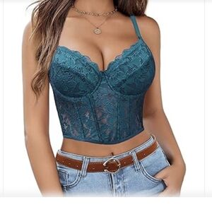 AVIDLOVE Teal Lace Bralette/ Bustier Top Sz.M NWT